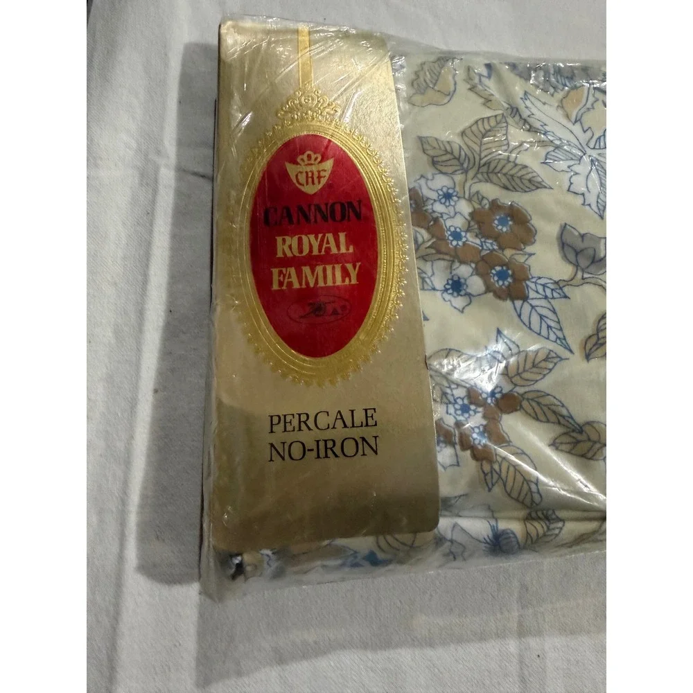 Vintage Cannon Royal Family Full Fitted Sheet Floral‎ Percale No Iron Blue Brown